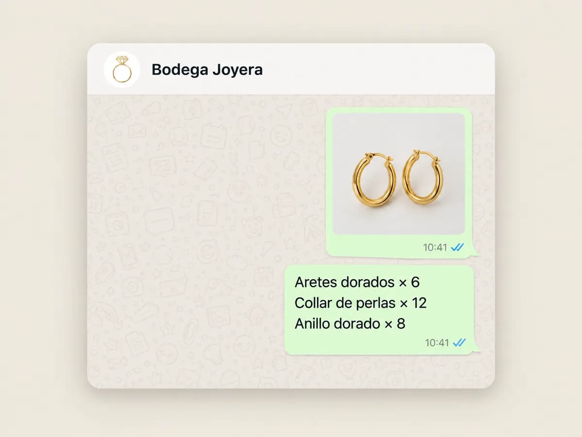 Chat en el que la clienta manda la foto de unos aretes y la lista de modelos con sus piezas